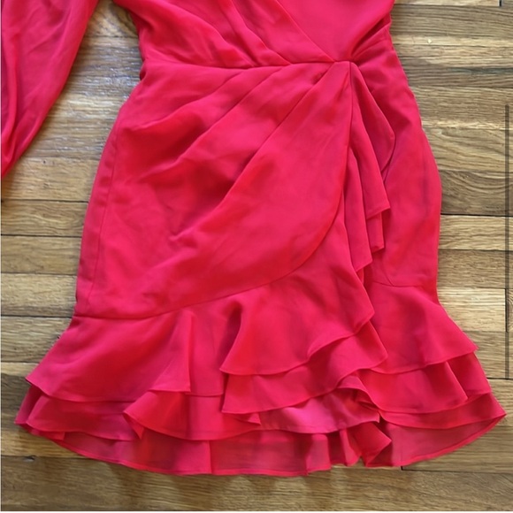 Vici bright red one shoulder long sleeve dress ruffled layered size XS - Picture 2 of 6